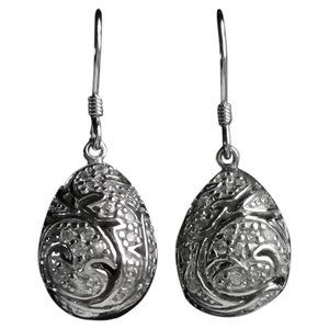 NEW, sterling silver cz damask design dangle drop earrings